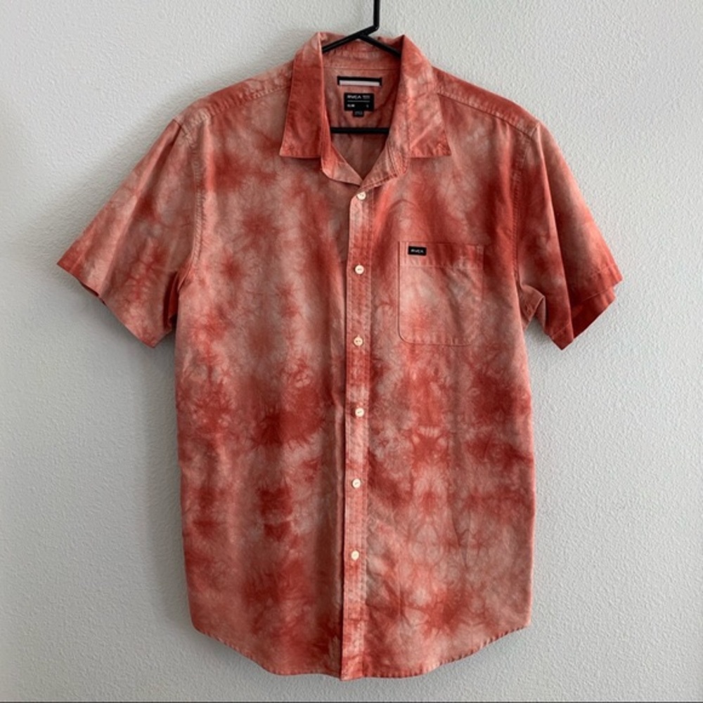 RVCA Red Tie Die Collared Short Sleeve Shirt